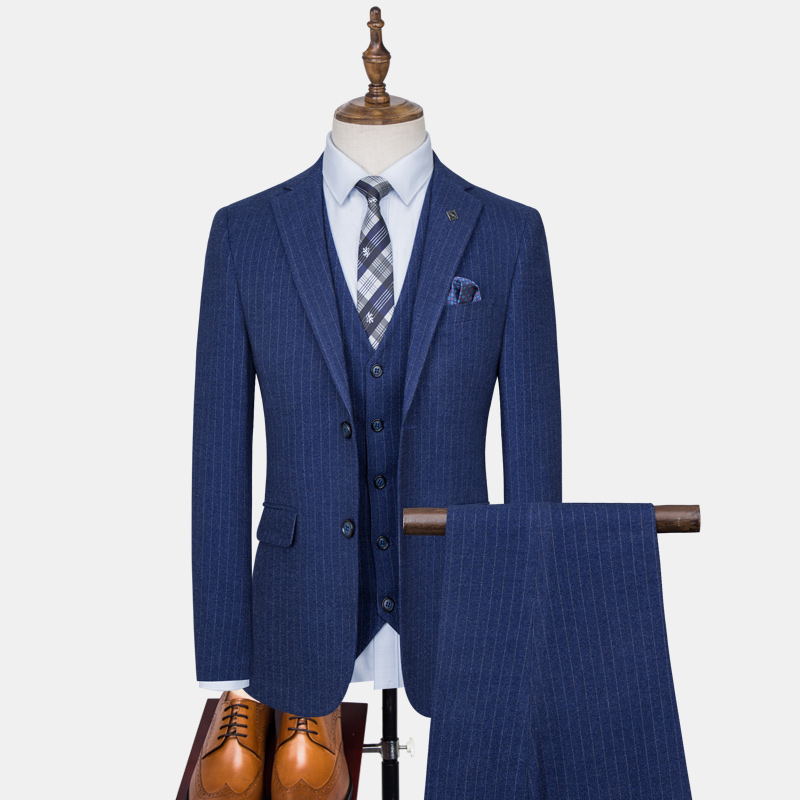 Boutique (Blazer + Vest + Pants) Men&s Suit Fashion Business Elegant Slim Casual Striped Gentleman Wedding Formal 3 Piece Set